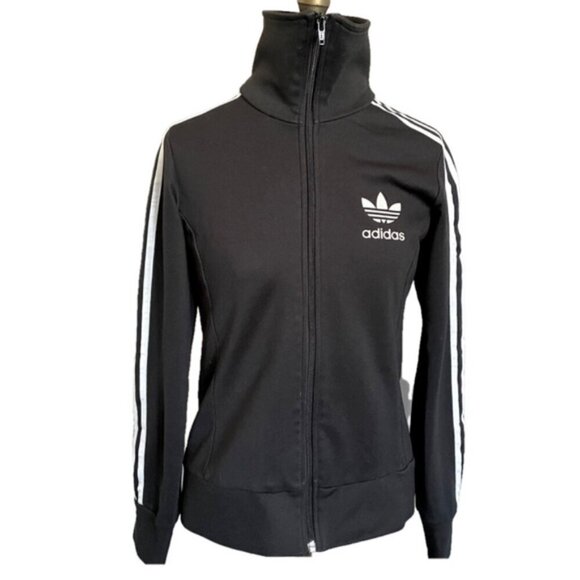 🛑 Vintage Adidas Black White Logo Zip-up Track Jacket - Small - Picture 1 of 10